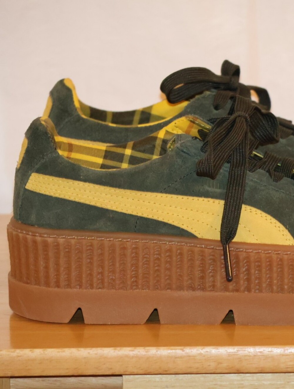 Puma FENTY by Rihanna Green & Yellow Cleated Creeper Suede Platform Sneakers. - Picture 5 of 16